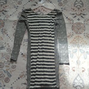 Armani Exchange Black and White Striped Long Sleeve Dress